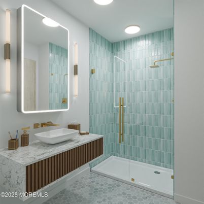 Bathroom, Glass Shower, Interior, Recessed Lighting