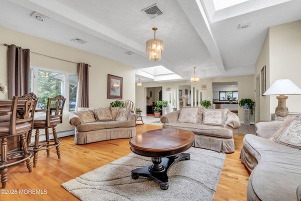 Chandelier, Interior, Living room, Pendant Lights, Wood Texture Flooring