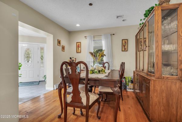 Dining room, Interior, Recessed Lighting, Wood Texture Flooring