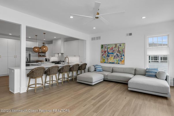 Interior, Kitchen, Living room, Pendant Lights, Recessed Lighting, Stainless Steel Appliances, Wood Texture Flooring