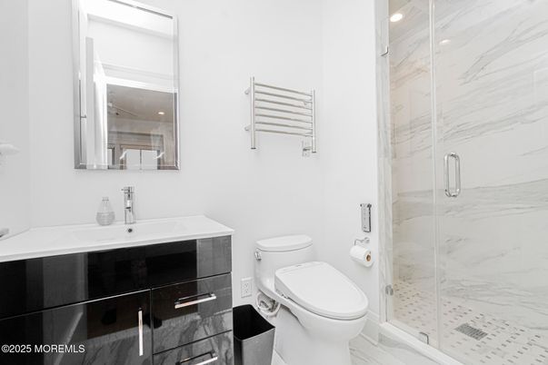 Bathroom, Glass Shower, Interior, Marble, Marble Walls, Recessed Lighting