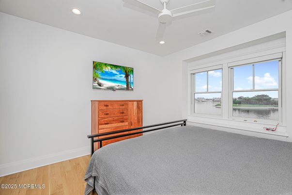 Bedroom, Interior, Recessed Lighting, Water, Wood Texture Flooring