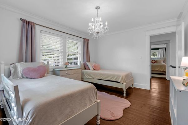 Bedroom, Chandelier, Interior, Wood Texture Flooring