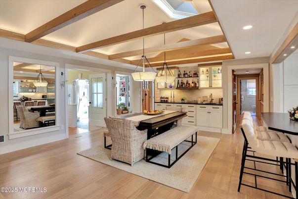 Interior, Pendant Lights, Recessed Lighting, Wooden Beams, Wood Texture Flooring
