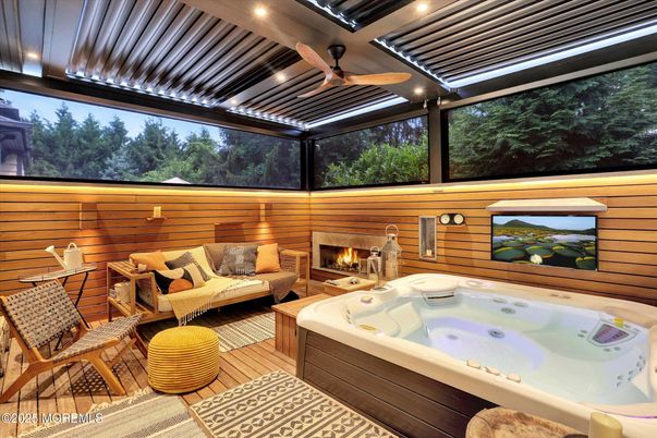 Fireplace, Hot Tub, Interior, Wooden Walls