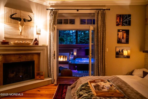 Bedroom, Fireplace, Interior, Wood Texture Flooring