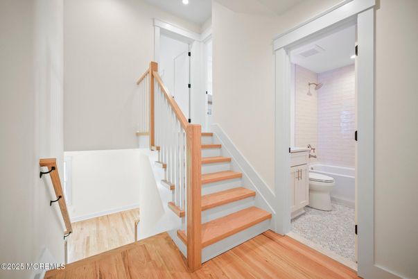 Bathroom, Interior, Recessed Lighting, Wood Texture Flooring