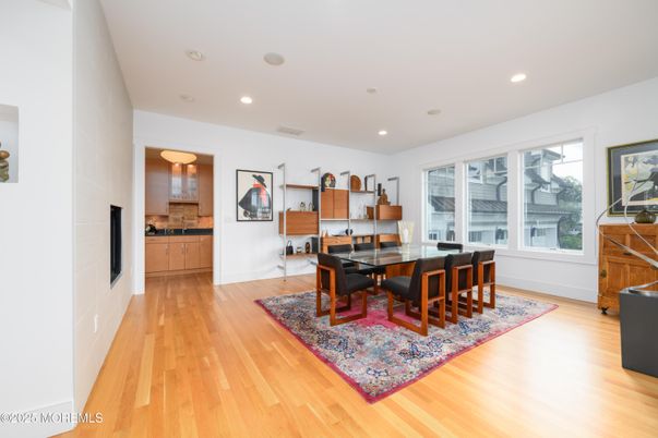 Dining room, Interior, Recessed Lighting, Wood Texture Flooring
