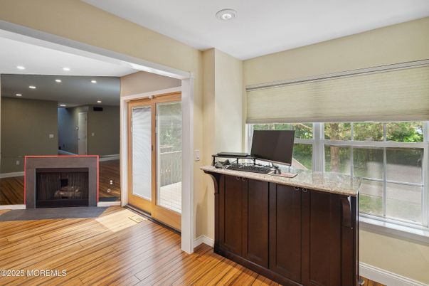 Fireplace, Interior, Recessed Lighting, Wood Texture Flooring