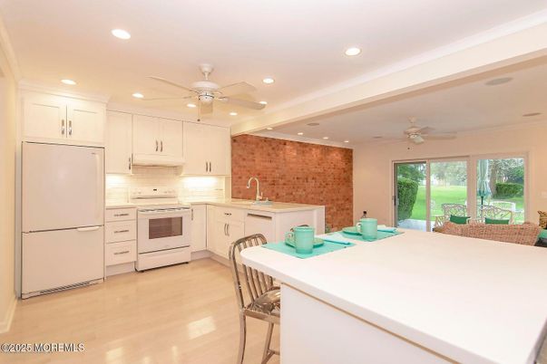 Interior, Kitchen, Recessed Lighting, Stone Walls, Wood Texture Flooring