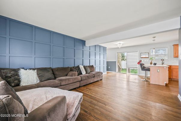 Interior, Kitchen, Living room, Pendant Lights, Wood Texture Flooring