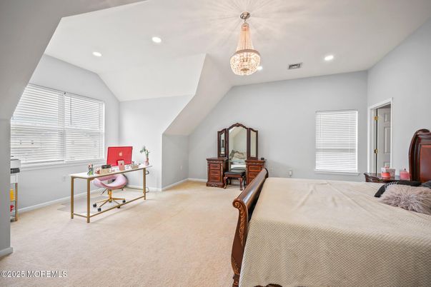Bedroom, Chandelier, Home Office, Interior, Pendant Lights, Recessed Lighting