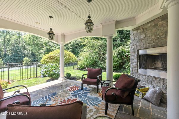 Exterior, Fireplace, Pendant Lights