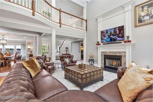 Chandelier, Dining room, Fireplace, Interior, Living room, Recessed Lighting