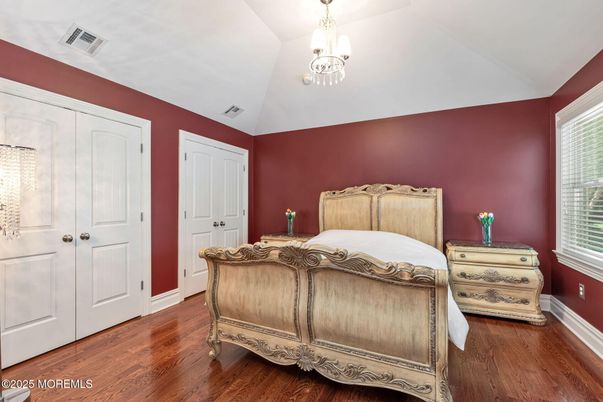 Bedroom, Chandelier, Interior, Wood Texture Flooring
