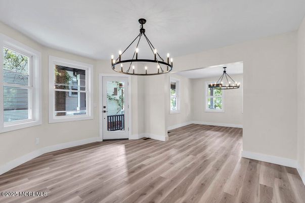 Chandelier, Empty room, Interior, Pendant Lights, Wood Texture Flooring