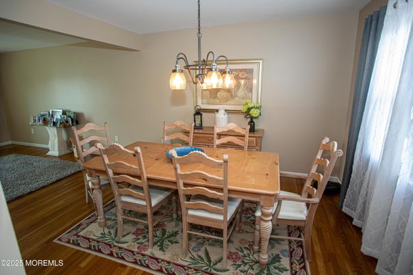 Dining room, Interior, Pendant Lights, Wood Texture Flooring