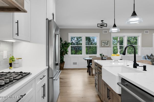 Interior, Kitchen, Pendant Lights, Stainless Steel Appliances, Wood Texture Flooring