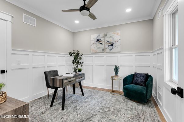 Home Office, Interior, Recessed Lighting, Wood Texture Flooring