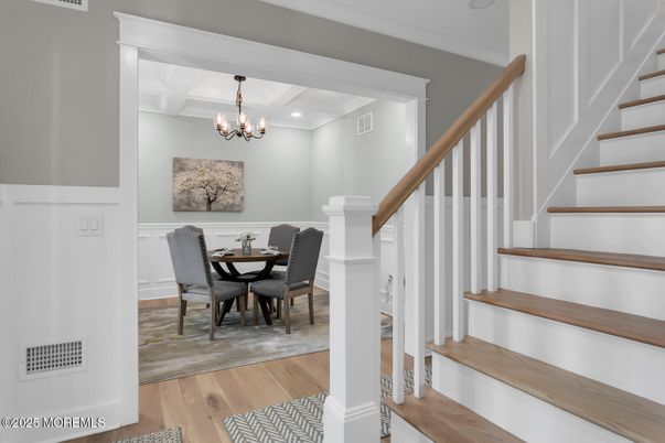 Chandelier, Dining room, Interior, Wood Texture Flooring