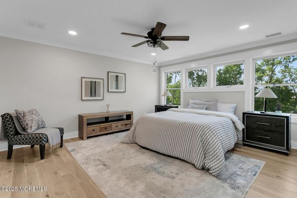 Bedroom, Interior, Recessed Lighting, Wood Texture Flooring