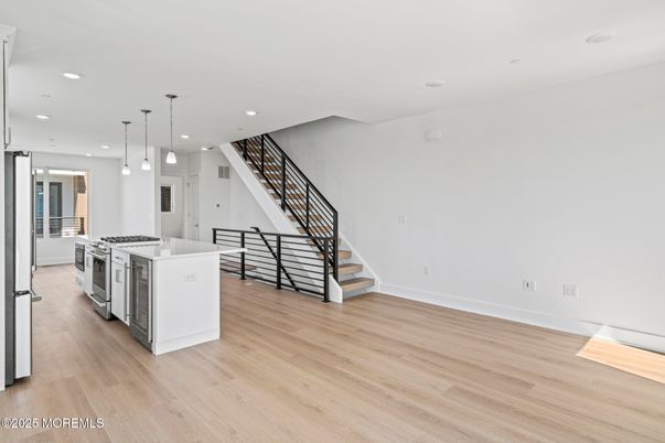 Interior, Kitchen, Pendant Lights, Recessed Lighting, Wood Texture Flooring