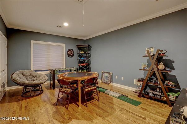 Dining room, Game Room, Interior, Recessed Lighting, Wood Texture Flooring