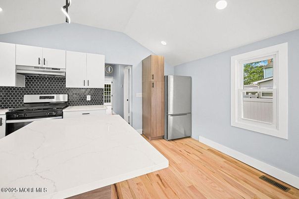 Interior, Kitchen, Recessed Lighting, Wood Texture Flooring