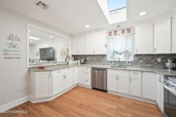 Glass Ceilings, Interior, Kitchen, Recessed Lighting, Stainless Steel Appliances, Wood Texture Flooring