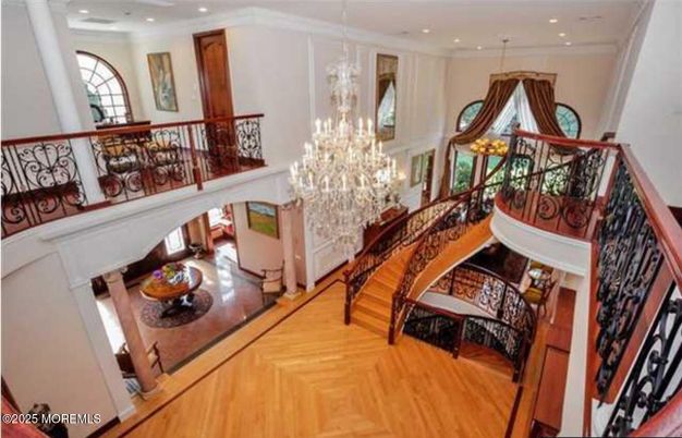 Chandelier, Interior, Recessed Lighting, Wood Texture Flooring