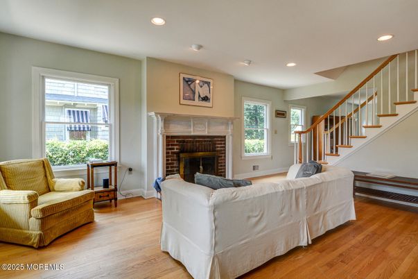 Fireplace, Interior, Recessed Lighting, Wood Texture Flooring