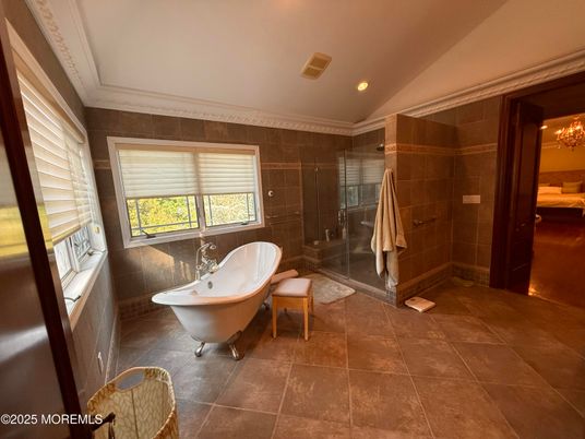 Bathroom, Free Standing Baths, Glass Shower, Interior, Recessed Lighting