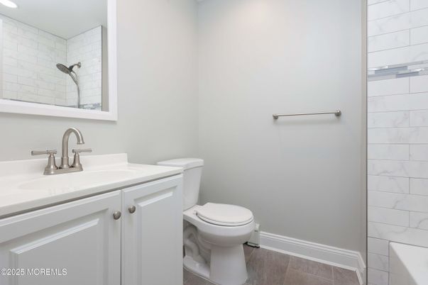 Bathroom, Interior, Marble Walls, Wood Texture Flooring