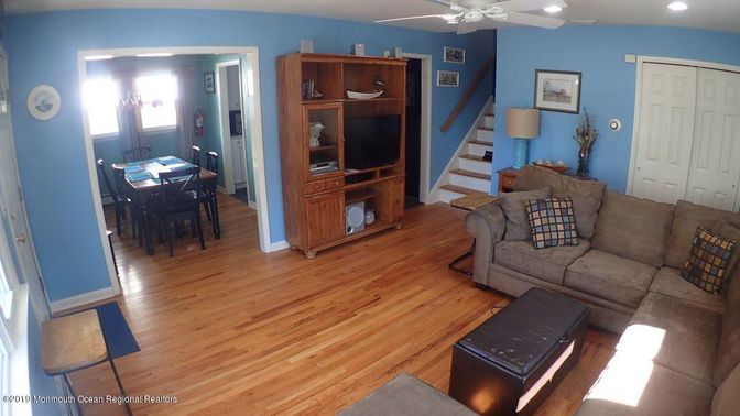 Dining room, Interior, Living room, Recessed Lighting, Wood Texture Flooring