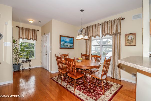 Dining room, Interior, Pendant Lights, Wood Texture Flooring