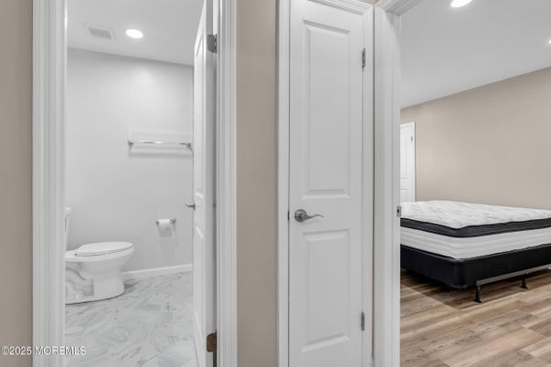 Bathroom, Bedroom, Interior, Marble, Recessed Lighting, Wood Texture Flooring