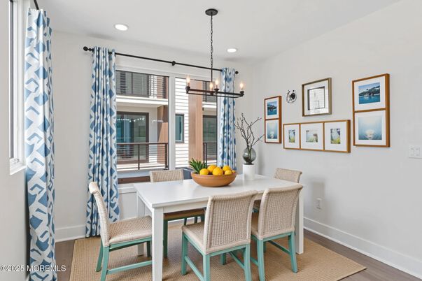Dining room, Interior, Pendant Lights, Recessed Lighting, Wood Texture Flooring