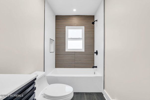 Bathroom, Interior, Recessed Lighting, Wood Texture Flooring