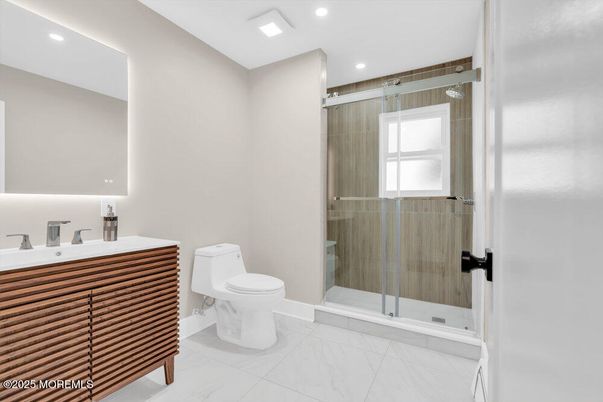 Bathroom, Glass Shower, Interior, Marble, Recessed Lighting