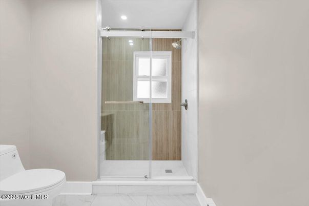 Bathroom, Glass Shower, Interior, Marble, Recessed Lighting