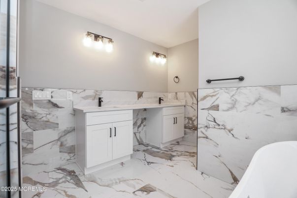 Bathroom, Dual Sink Vanities, Interior, Marble, Marble Walls