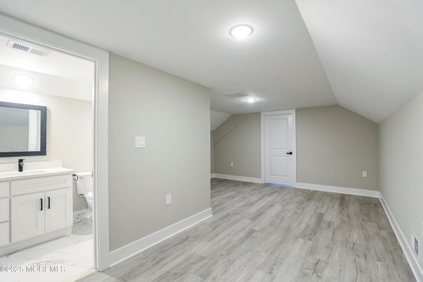 Bathroom, Empty room, Interior, Marble, Recessed Lighting, Wood Texture Flooring