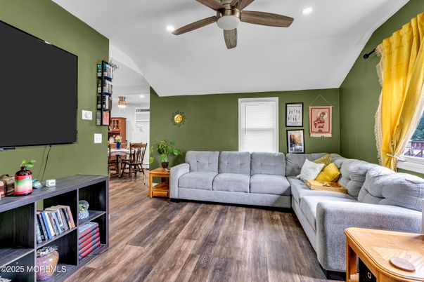 Dining room, Interior, Living room, Recessed Lighting, Wood Texture Flooring