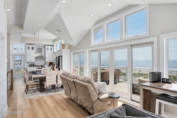 Dining room, Interior, Kitchen, Living room, Pendant Lights, Recessed Lighting, Water, Wood Texture Flooring