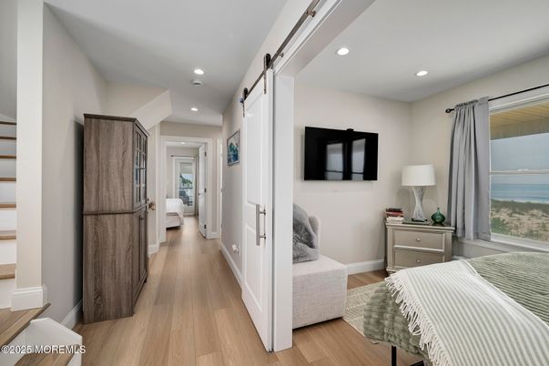 Bedroom, Interior, Recessed Lighting, Water, Wood Texture Flooring