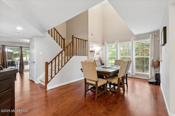 Dining room, Interior, Recessed Lighting, Wood Texture Flooring