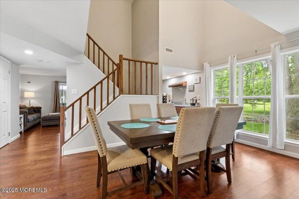 Dining room, Interior, Recessed Lighting, Wood Texture Flooring