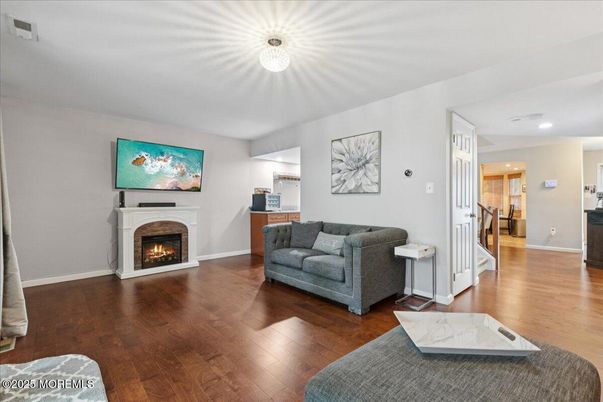 Fireplace, Interior, Recessed Lighting, Wood Texture Flooring