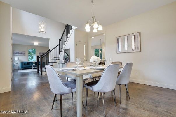 Dining room, Interior, Pendant Lights, Wood Texture Flooring
