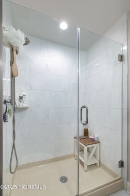 Bathroom, Glass Shower, Interior, Marble Walls, Recessed Lighting